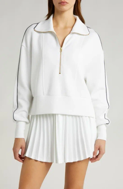 Varley Davenport Half-zip Cropped Sweatshirt In White