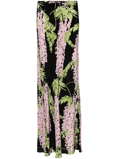Bernadette Emily Floral-print Silk Crepe De Chine Maxi Skirt In Schwarz