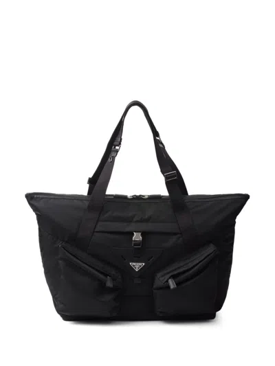 Prada `re-nylon` And Leather Duffle Bag In Black