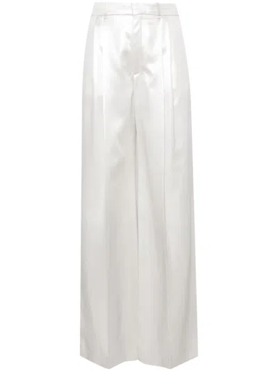 Chloé Organic Silk Lame Pleated Wide-leg Sailor Trousers In Silver