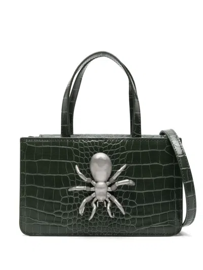 Puppets And Puppets Small Spider Snakeskin-effect Tote Bag In Green