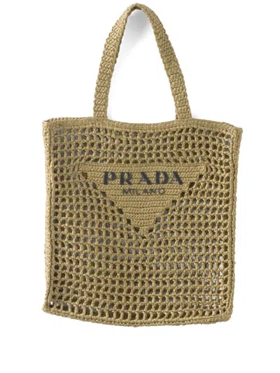Prada Triangle-logo Raffia Tote Bag In Green