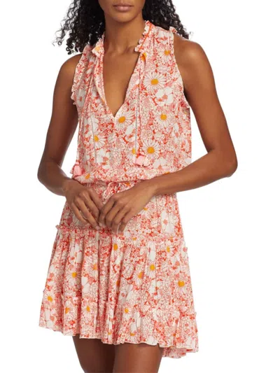 Poupette St Barth Women's Clara Floral Self-tie Minidress In Orange