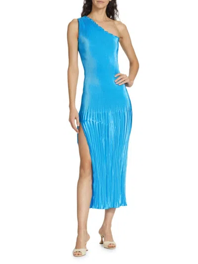 L'idée Women's Soiree Gigi Pleated One Shoulder Midi Dress In Cloud Blue