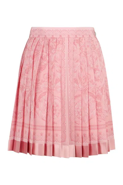 Versace Printed Silk Skirt In Pink