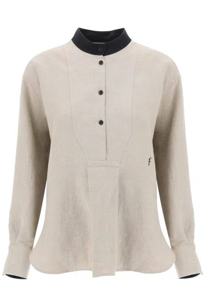 Ferragamo Linen Tunic Shirt In Eight In Cream