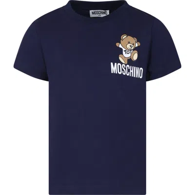 Moschino Blue T-shirt For Kids With Teddy Bear And Logo