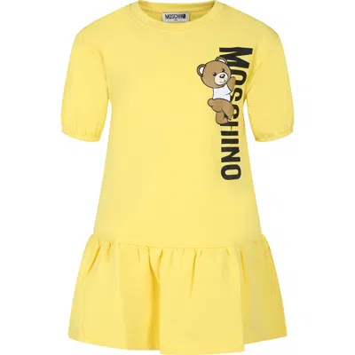 Moschino Kids' Yellow Dress For Girl With Teddy Bear