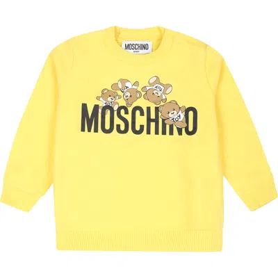 Moschino Yellow Sweatshirt For Babykids With Teddy Bear
