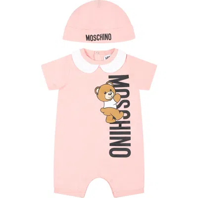 Moschino Pink Set For Baby Girl With Teddy Bear And Logo