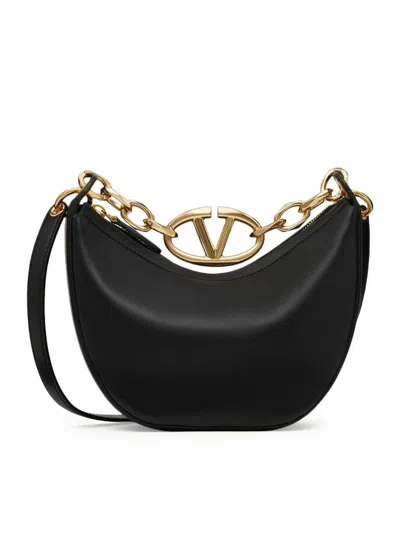 Valentino Garavani Mini Hobo Vlogo Moon Bag Nappa Deluxe/l.gold Chain Logo In No Black