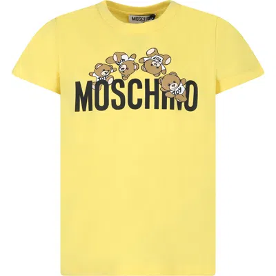 Moschino Yellow T-shirt For Kids With Teddy Bears And Logo