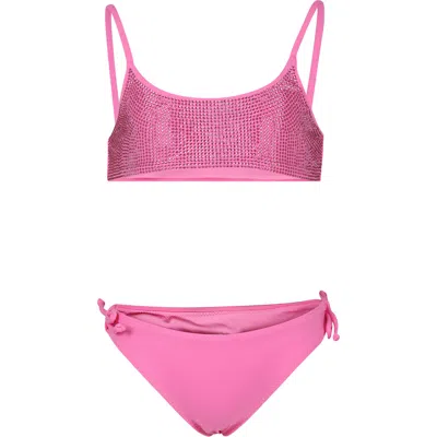 Mc2 Saint Barth Kids' Fuchsia Bikini For Girl With Rhinestones In Pink