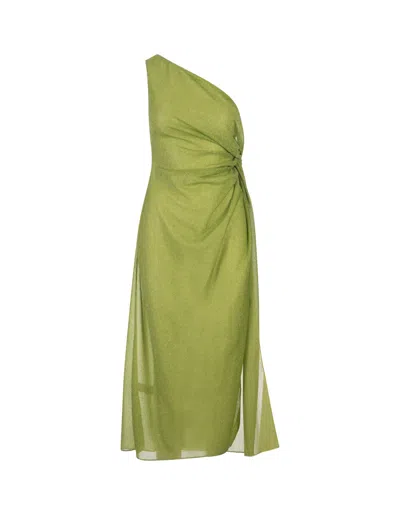 Oseree Lime Lumiere One-shoulder Midi Dress In Green