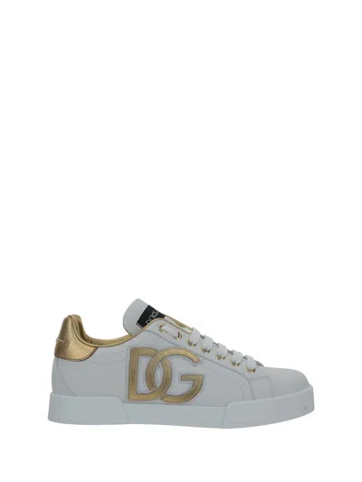 Dolce & Gabbana Portofino Sneaker In Bianco/oro