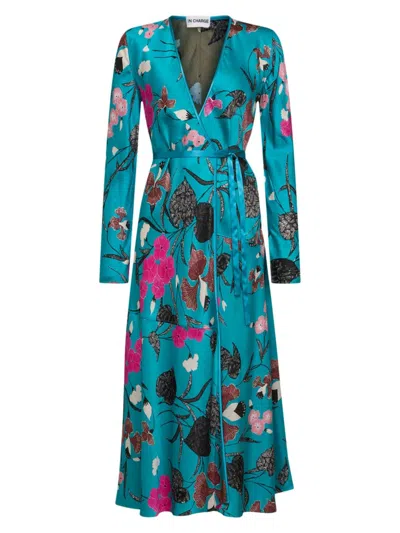 Diane Von Furstenberg Women's Satin Reversible Midi-dress In Festival Floral Teal Olive