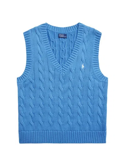 Polo Ralph Lauren Polo Pony Embroidered Cable Knit Waistcoat In Blue Orbit