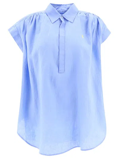 Polo Ralph Lauren Linen Polo Shirt In Blue