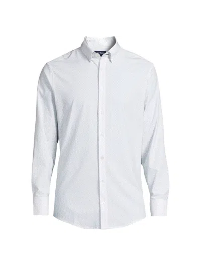 Mizzen + Main Leeward Geo Print Performance Button-up Shirt In White Medallion