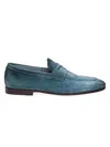 Santoni Penny-slot Suede Loafers In Green