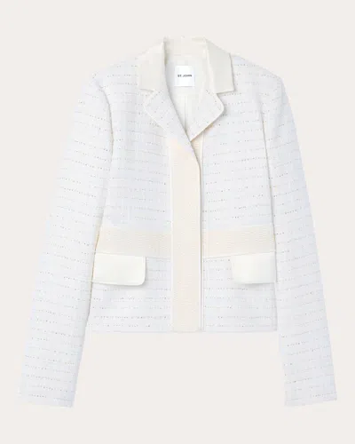 St John Women's Sequin Tweed Open-weave Jacket In White