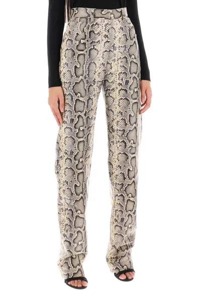 Sportmax Abete Python Print Leather Trousers In Beige