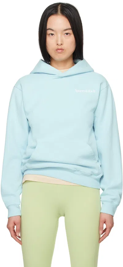 Sporty And Rich Eat More Veggies Slogan-print Cotton-jersey Hoody In Baby Blue