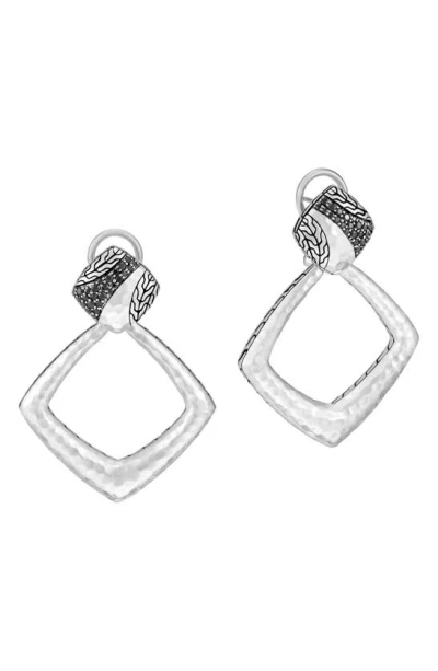 John Hardy Classic Chain Hammered Silver Square Drop Back Earrings In Black/ Silver