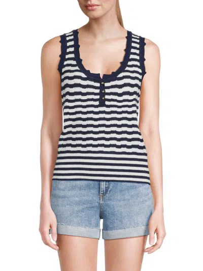 Sam Edelman Mariyah Scallop Tank Top In Navy Stripe