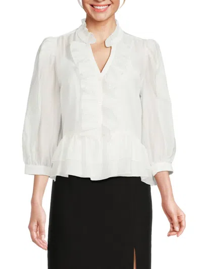 Karl Lagerfeld Women's Ruffled 3/4-sleeve Blouse In Soft White