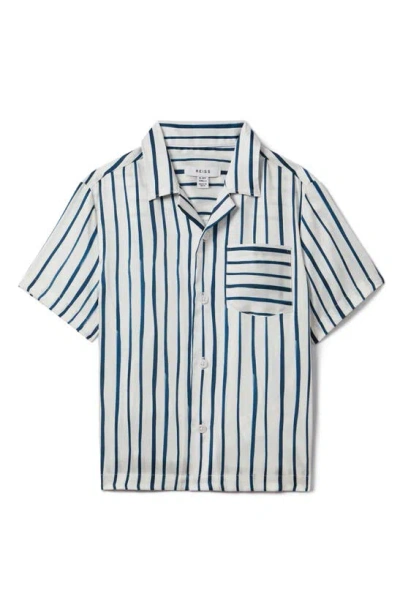 Reiss Boys' Rava Jr Regular Fit Button Down Camp Shirt - Little Kid In White/blue