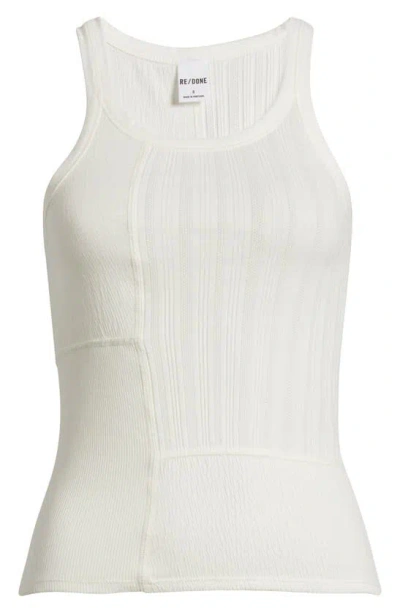 Re/done Rib Mixed Media Cotton Tank In White Multi