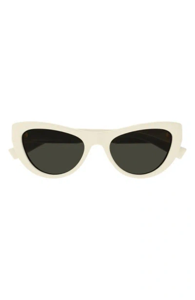 Saint Laurent Sleek Logo Plastic Cat-eye Sunglasses In Ivory