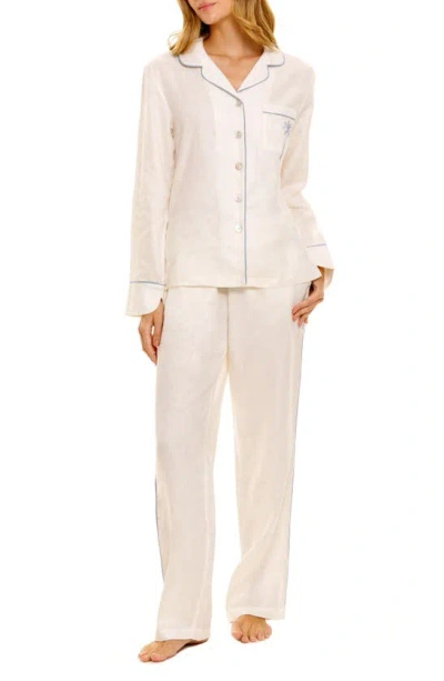 The Lazy Poet Women's Blue Serenity Emma Linen 2-piece Pajama Set In White