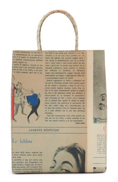 Bottega Veneta Small Newspaper Print Tote Bag In Neutrals