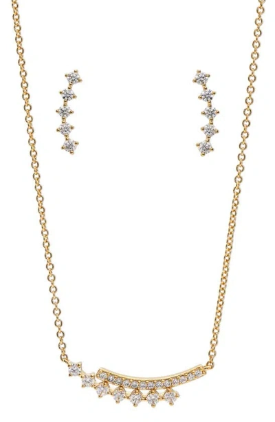 Nadri Ajoa Danya Earrings & Curved Bar Pendant Necklace Set In Gold