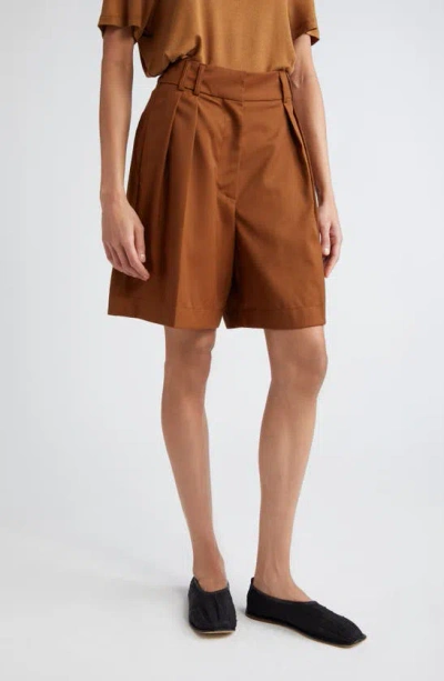 Rohe Pleated Wide Leg Virgin Wool Shorts In Rust