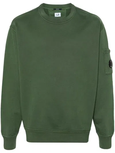 C.p. Company Cotton Diagonal Fleece Lens Sweatshirt In Green