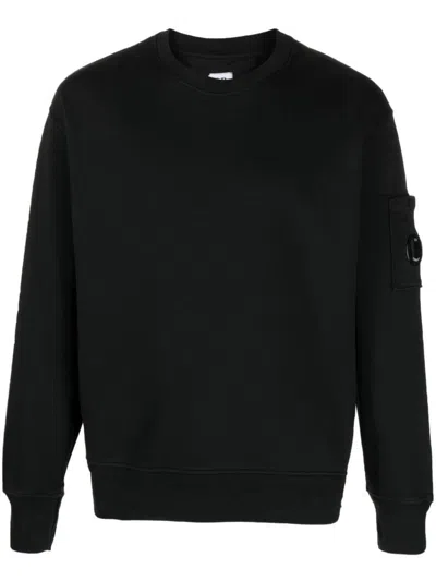 C.p. Company Cotton Diagonal Fleece Lens Sweatshirt In Black