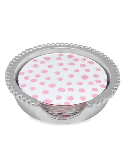 Mariposa Patterns That Play Dotty & Stripe Beaded Coaster Set In Pink Silver
