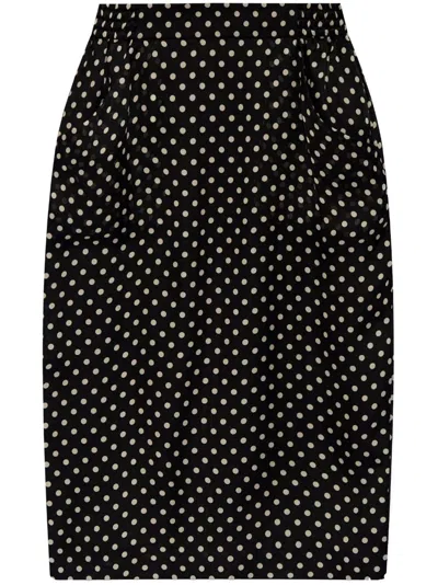 Saint Laurent Pencil Skirt In Polka Dot In Black