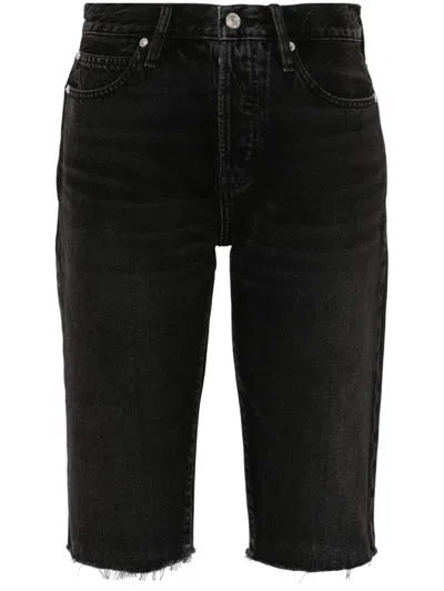 Frame Raw-cut Denim Shorts In Black