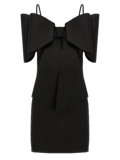 Mach & Mach Le Cadeau Bow Organza Mini Dress In Black
