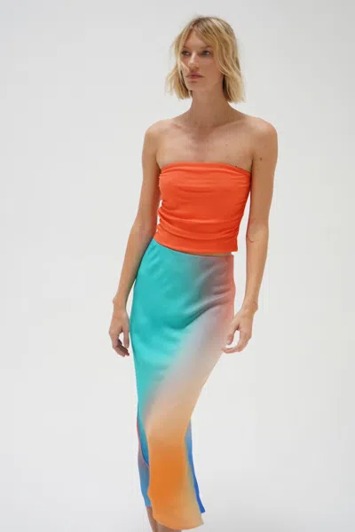 Lna Clothing Holly Ribbed Strapless Top In Summer Coral