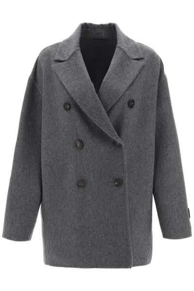 Brunello Cucinelli Cashmere Beaver Peacoat In Grigio