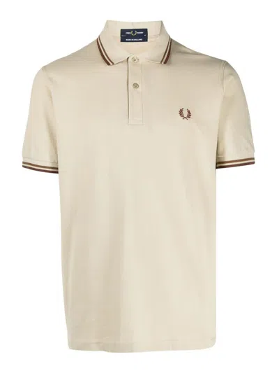 Fred Perry Logo Cotton Polo Shirt In Beige