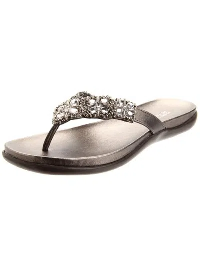 Kenneth Cole Reaction Glam-athon Womens Faux Leather Thong Flip-flops In Silver