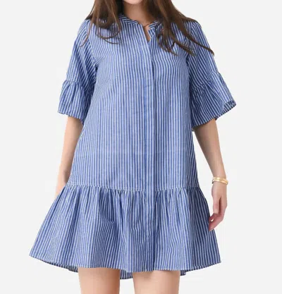 Kerri Rosenthal Amanda Stripe Dress In Lunar Blue In Multi