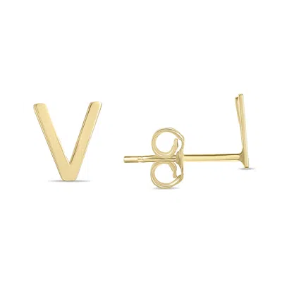 Sselects 14k Solid Yellow Gold Initial V Stud Earrings