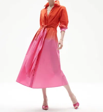 Figue Kate Ombre-print Tie-waist Long-sleeve Midi Shirtdress In Orange